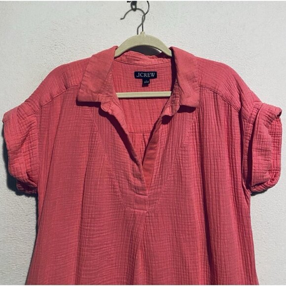 J Crew Shirt Dress Womens Large Tea Rose Pink Mini Gauzy Popover Beachy Boho - Picture 3 of 8